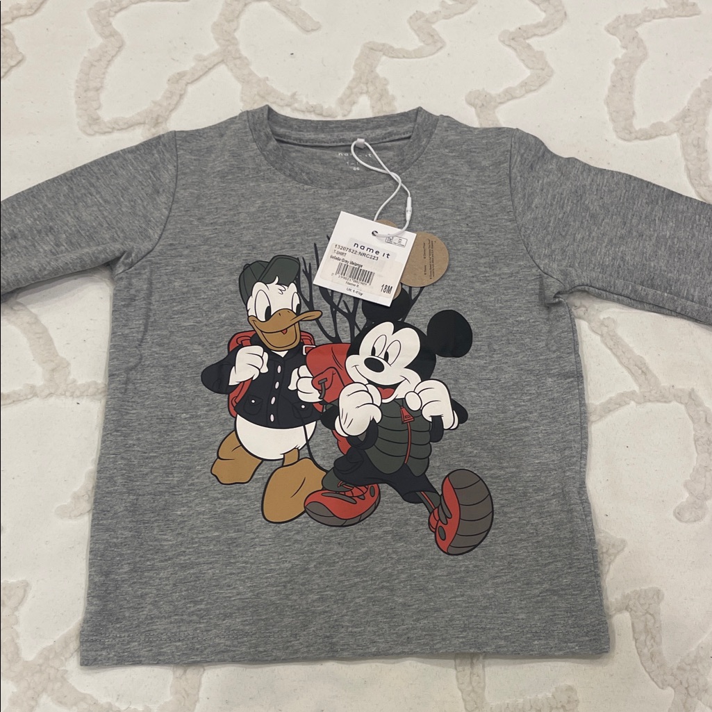 Disney Gray Long Sleeve Kids Tee With Mickey And Donald